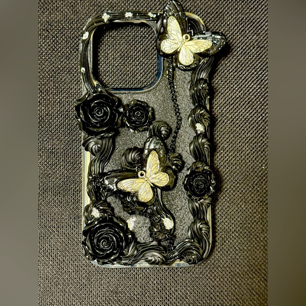 Gothic Black and Silver Butterfly Phone Case - iPhone 14 Pro
